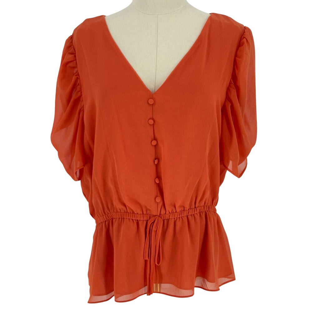 1.STATE Blouse Burnt Orange V-Neck Peplum Button Front XL